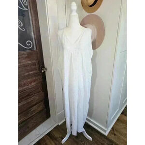 Antique 1900s Edwardian Style White Chemise Sleeveless Embroidered Nightgown